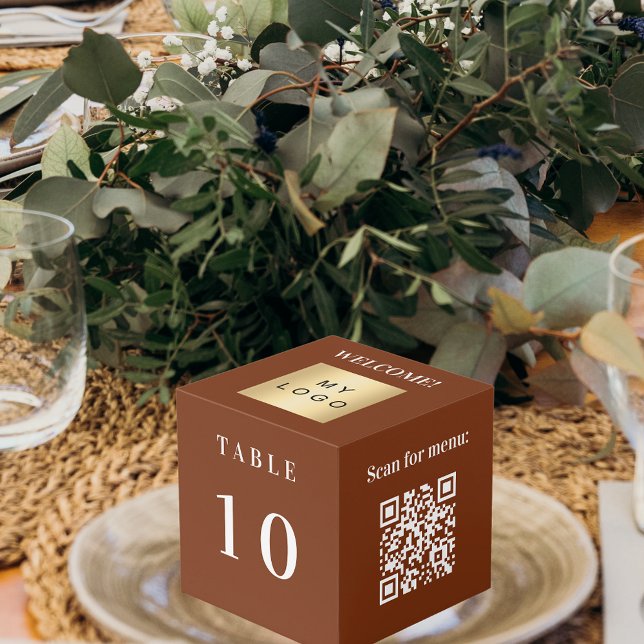 Table number QR code menu brown business logo Cube (Creator Uploaded)