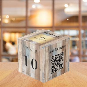 Table number QR code menu driftwood business logo Cube