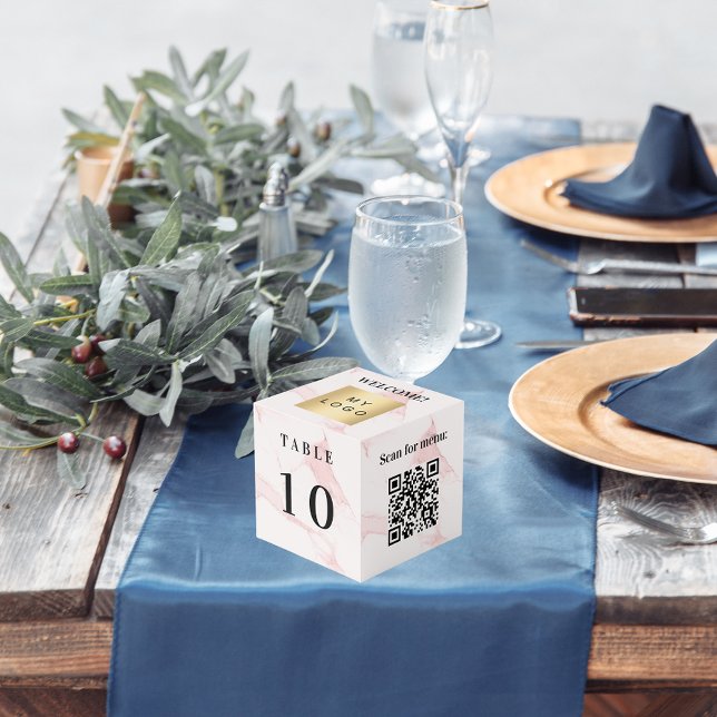 Table number QR code menu marble business logo Cube (Creator Uploaded)
