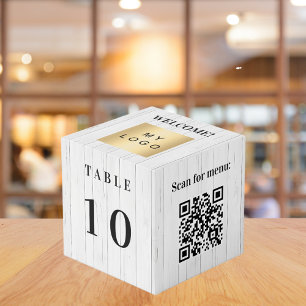 Table number QR code menu wood business logo Cube