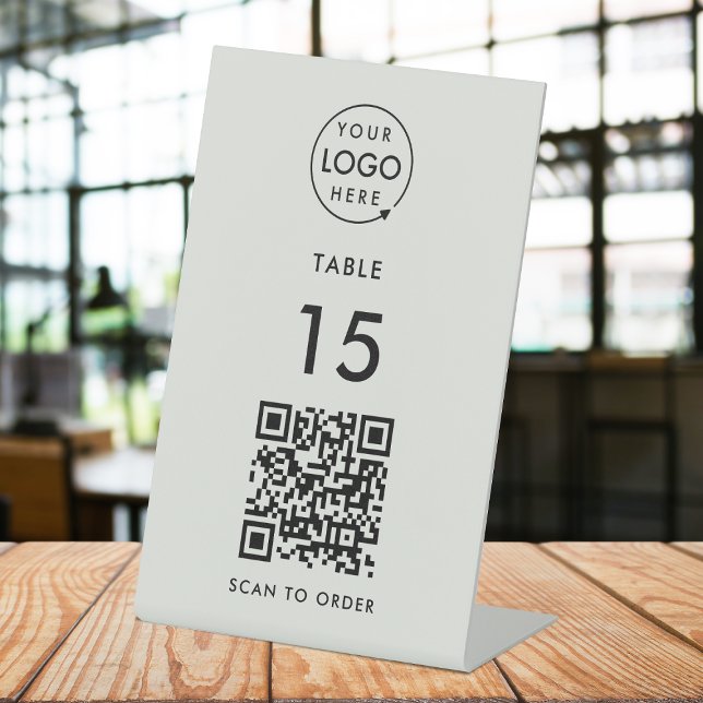 Table Number QR Code Scan to Order Grey Restaurant Pedestal Sign (Creator Uploaded)