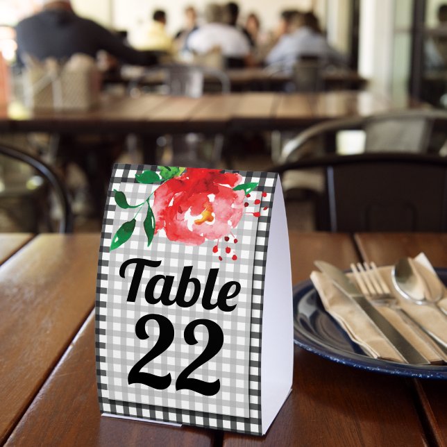 Table Number Rose on Black and White Gingham Derby (Insitu(Restaurant))
