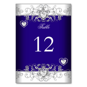 Table Number Royal Blue Wedding Silver Diamond