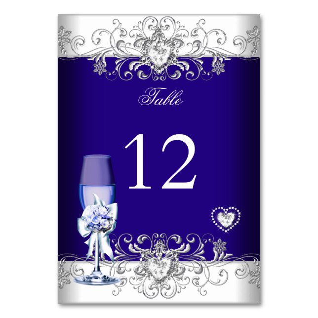 Table Number Royal Blue Wedding Silver Glass (Front)