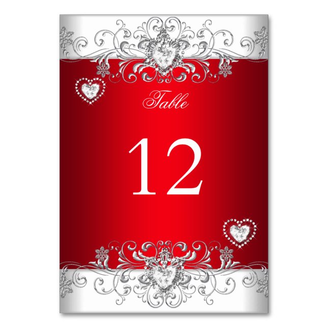 Table Number Royal red Wedding Silver Diamond (Front)