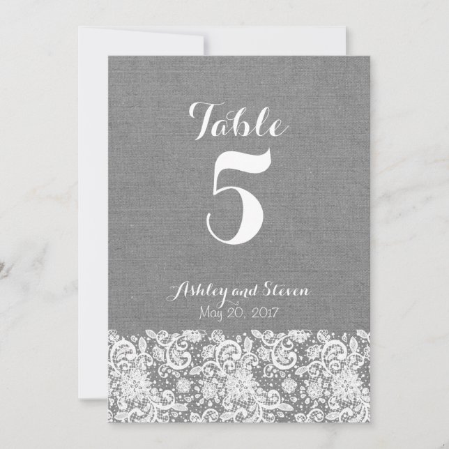 Table number rustic wedding - grey burlap and lace (Front)