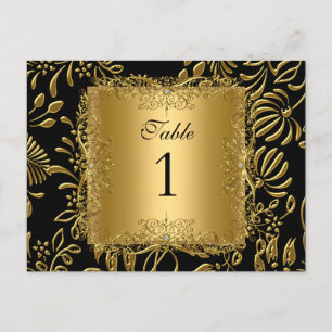 Table Number Seating Place Cards Damask Gold