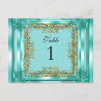 Table Number Seating Place Cards Gold Teal