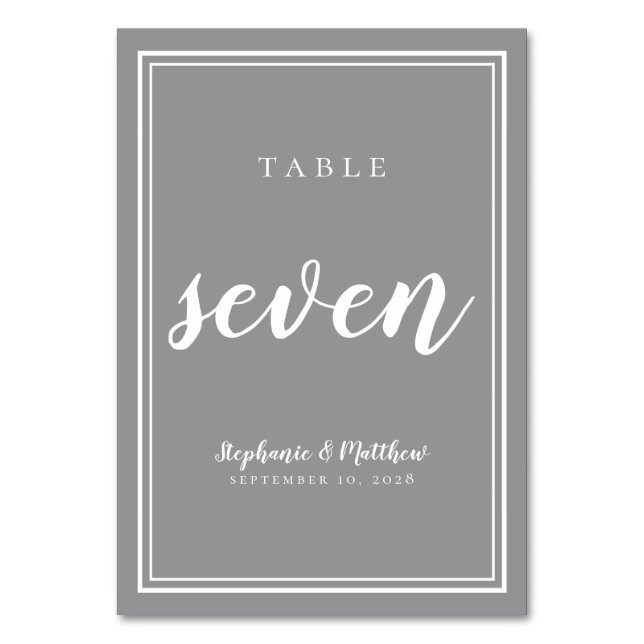 Table Number Seven | Grey White Wedding Reception (Front)