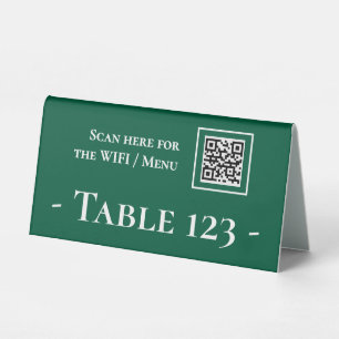 Table number sign with QR code green