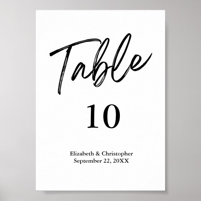 Table Number Signs Black White Minimalist Wedding (Front)
