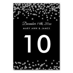 Table Number Silver Faux Glitter Confetti Black