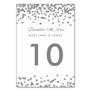 Table Number Silver Faux Glitter Confetti White