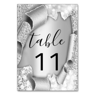 Table Number Silver Grey Glitter 3D Wedding