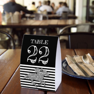 Table Number Silver Racehorse Black White Stripes