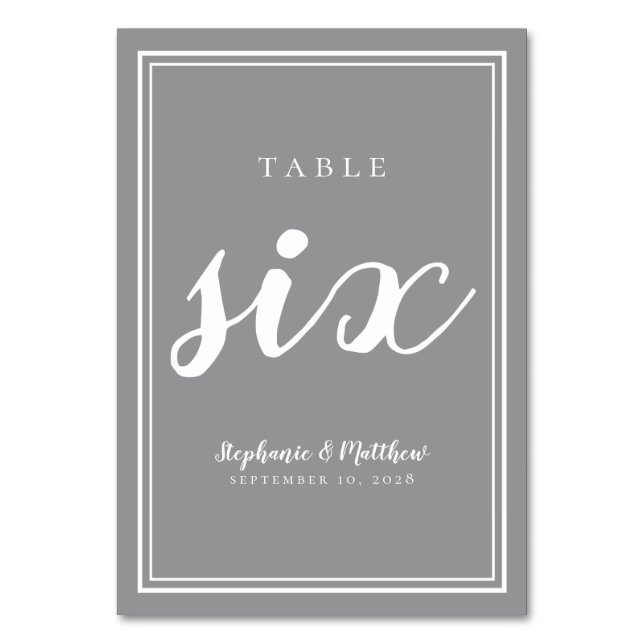 Table Number Six | Grey White Wedding Reception (Back)