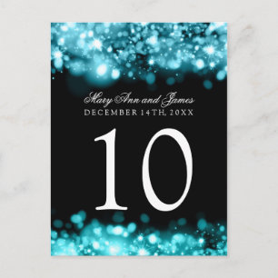 Table Number Sparkling Lights Turquoise Postcard