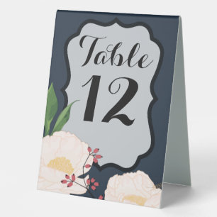 Table Number Tent Card Baby Pink Cosmos on Navy