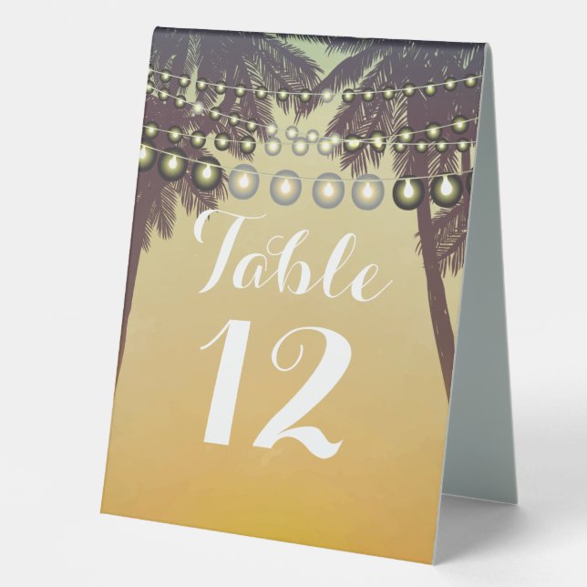 Table Number Tent Card Beach Sunset Palm Tree Stri (Front)