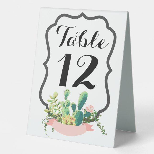 Table Number Tent Card Bohemian Cactus Succulents (Front)