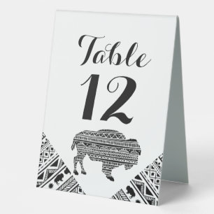 Table Number Tent Card Boho Buffalo Tribal Pattern
