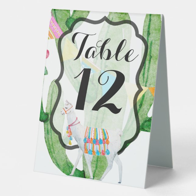 Table Number Tent Card Boho Llama Bohemian Cacti D (Front)
