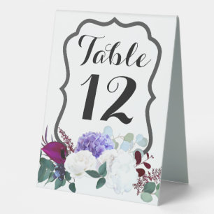 Table Number Tent Card Lavender Hibiscus on White