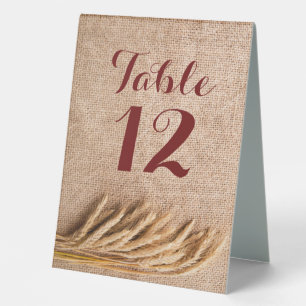 Table Number Tent Card Wheat on Burlap Sack Countr