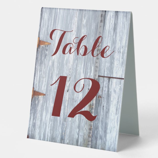 Table Number Tent Card White Wash Wood Barn Door C (Front)