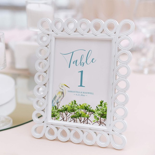 Table Number Watercolor Beach Wedding 4x6 Photo Print (Beach wedding table numbers watercolor tropical bird and mangroves Key West and Florida Keys)