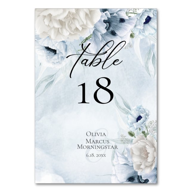 TABLE NUMBER | Watercolor Blue Poppies (Back)