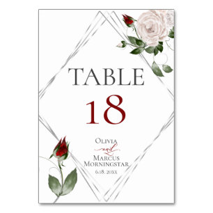 TABLE NUMBER   Watercolor Blush and Cabernet Roses