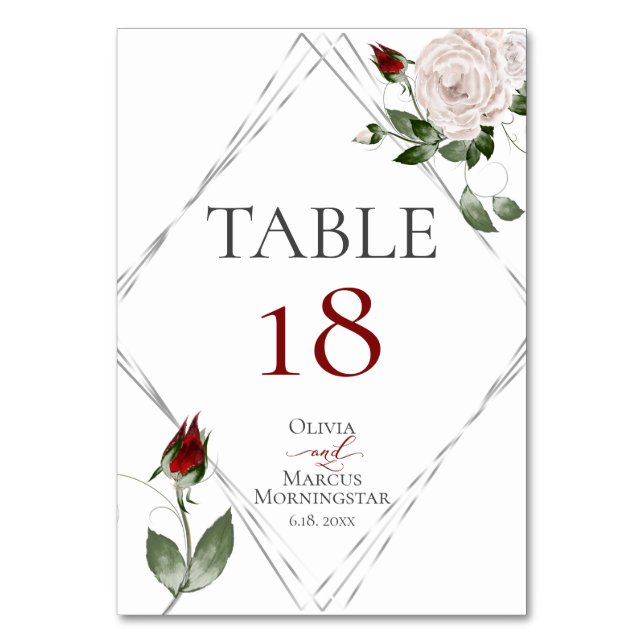 TABLE NUMBER | Watercolor Blush and Cabernet Roses (Back)