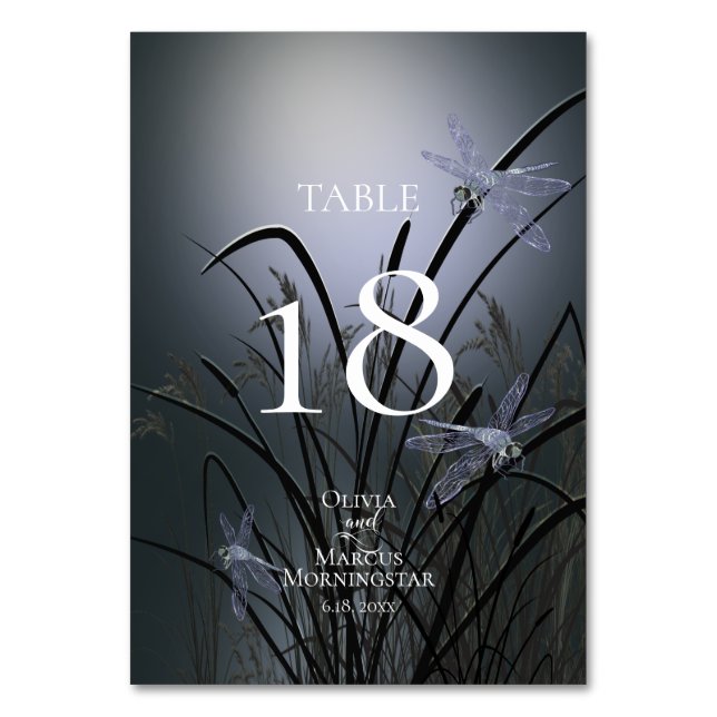 TABLE NUMBER | Watercolor Dusty Blue Dragonflies (Front)