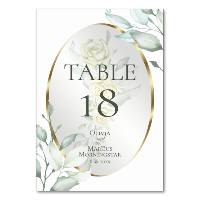 TABLE NUMBER | Watercolor Ivory Yellow Blush Roses (Back)