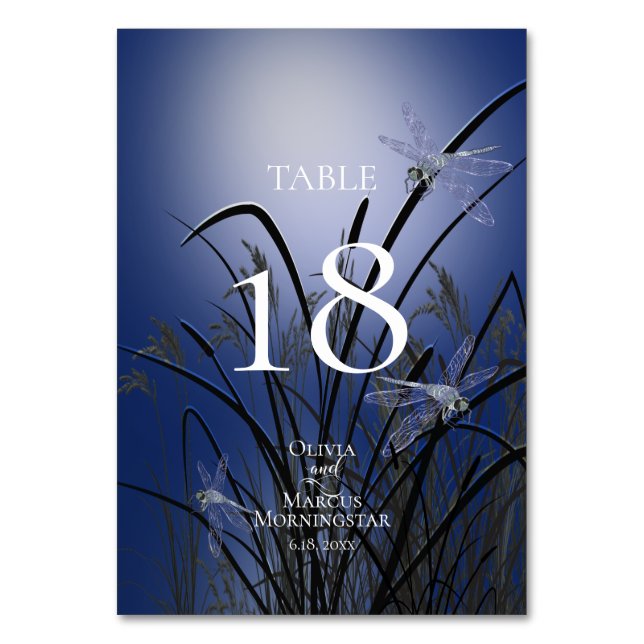 TABLE NUMBER | Watercolor Royal Blue Dragonflies (Front)