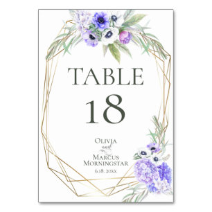 TABLE NUMBER   Watercolour  Violet Anemone Floral