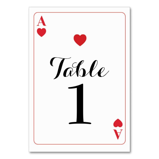 Table Number Wedding Ace of Hearts Playing Cards (Front)