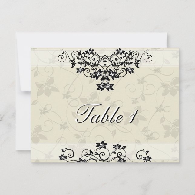 Table Number Wedding Card - Black and White Floral (Front)