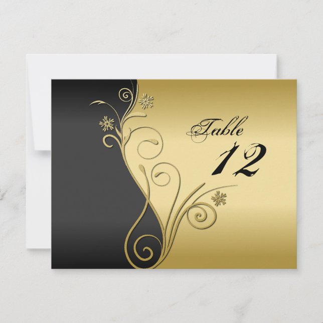 Table Number Wedding Card - Classy Black & Gold (Front)