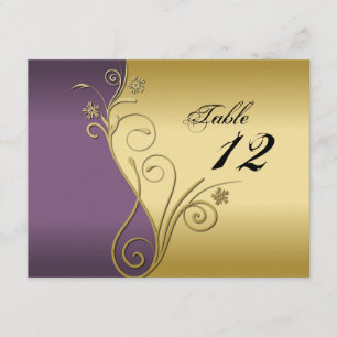 Table Number Wedding Card - Classy Purple & Gold