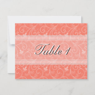 Table Number Wedding Card - Coral Orange Floral