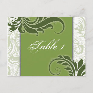 Table Number Wedding Card - Elegant Green Swirls