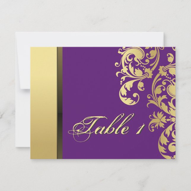 Table Number Wedding Card - Purple & Gold Floral (Front)