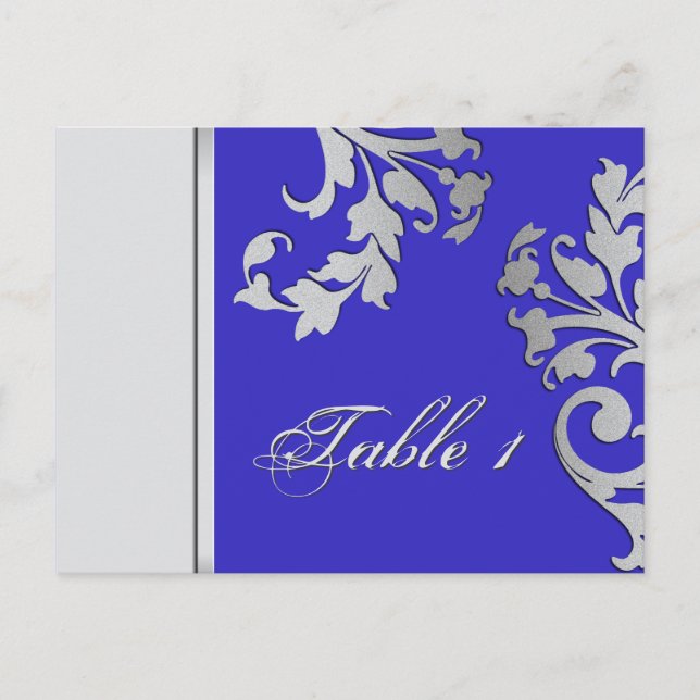 Table Number Wedding Card - Royal Blue & Silver (Front)