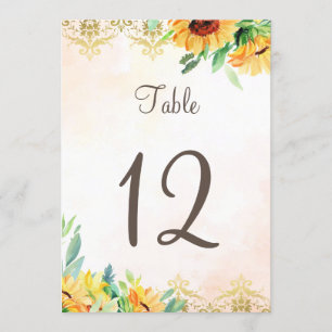 Table number wedding floral sunflowers