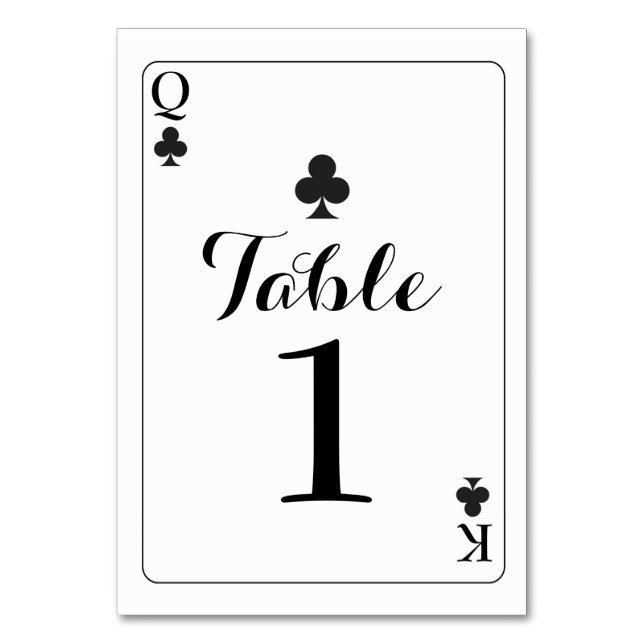 Table Number Wedding K Q Ace Clubs Playing Cards (Front)