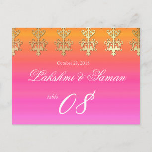 Table Number Wedding Postcard Pink Orange Indian