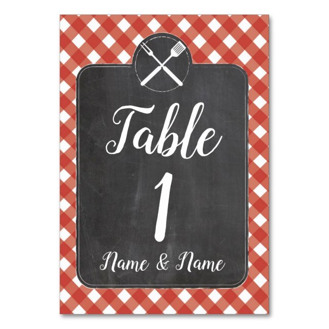 Table Number Wedding Red Gingham Chalk BBQ (Front)