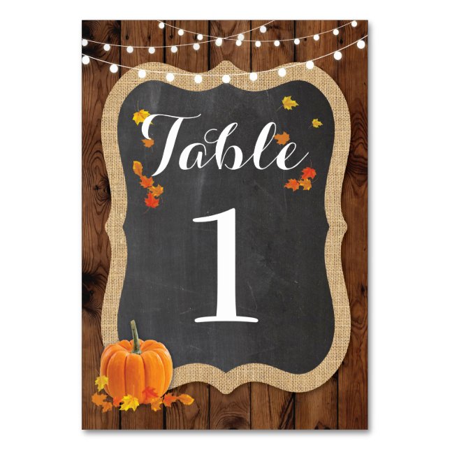 Table Number Wedding Rustic Wood Fall Pumpkin (Front)
